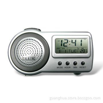 Digital time clock with time talking and daily alarm function